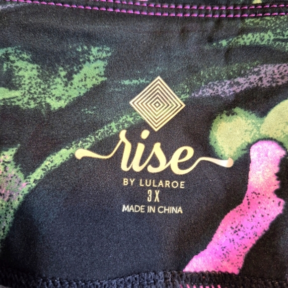 LuLaRoe Rise Brave line women's size 3X leggings black green & pink design NWT - Picture 3 of 8